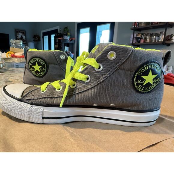 Mens‎ Converse All Stars sz 7 grey neon green 3/4 Top  Chucks sneakers skater - Picture 3 of 13